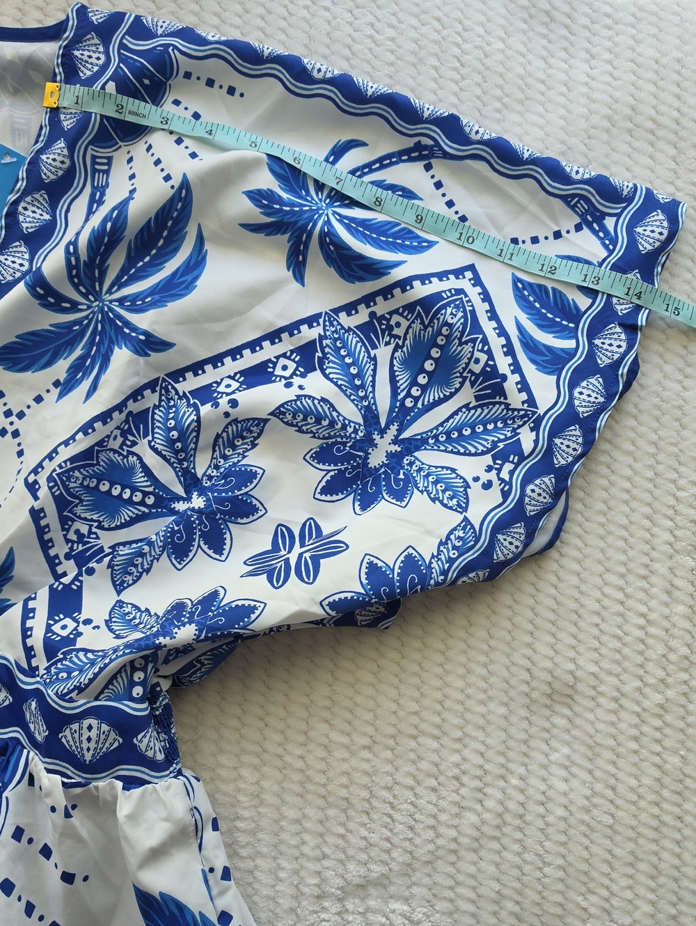 Women’s Blue & White Printed V-Neck Swim Cover-Up - Picture 5 of 12